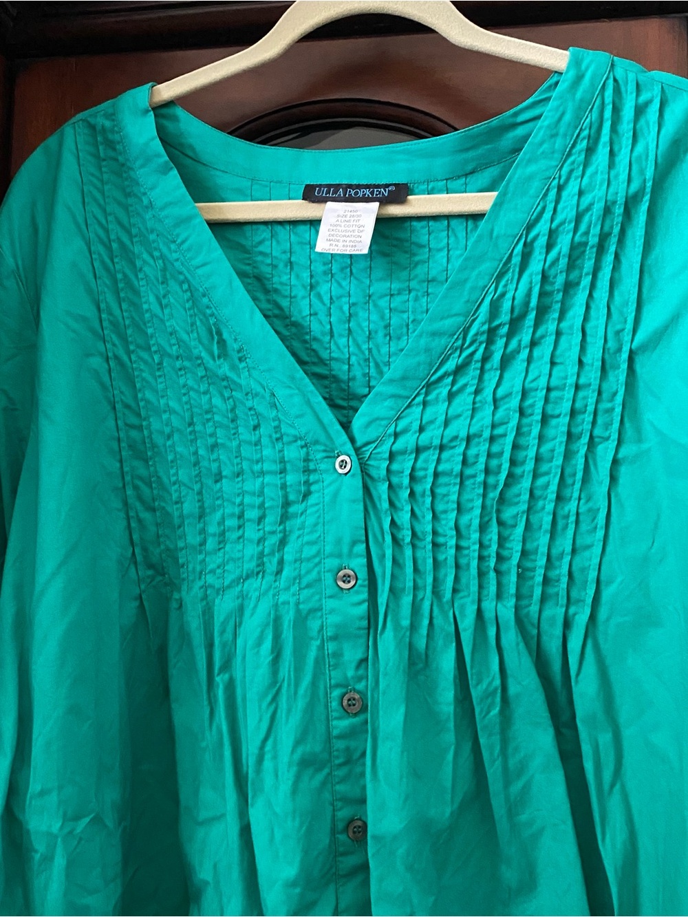 Ulla Popkin Green Women’s 28/30 Blouse 3/4 Sleeve Crochet Trim Button Down 4XL - Picture 2 of 5